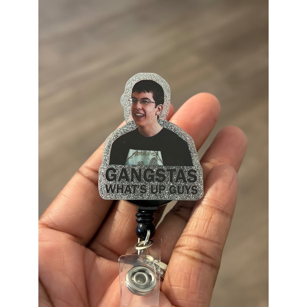 Superbad McLovin Badge Reel Retractable ID Holder Gangstas Whats Up Guys Glitter